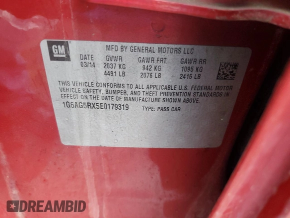 2014 Cadillac ATS Standard AWD with VIN 1G6AG5RX5E0179319, listed as a Copart auction lot 55692255 with 98,466 mi miles and Salvage title. Bid and sale history available at DreamBid. Image 12.