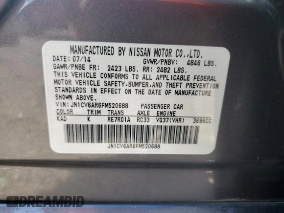 2015 Infiniti Q40 with VIN JN1CV6AR6FM520688, listed as a Copart auction lot 80267434 with 160,361 mi miles and Salvage Title. Bid and sale history available at carsss.com. Image 12.