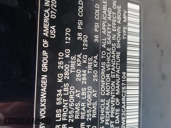 2024 Volkswagen Atlas SE z VIN 1V2WE2CA4RC257104, wystawiony jako Copart lot #57352095 z przebiegiem 7 189 mil mil oraz Szkoda całkowita • Salvage title. Historia ofert i sprzedaży dostępna na DreamBid. Obrazek 12.