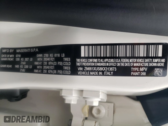 2019 Maserati Levante GranSport with VIN ZN661XUS8KX313673, listed as a Copart auction lot 66441554 with 76,388 mi miles and Salvage Title. Bid and sale history available at carsss.com. Image 15.