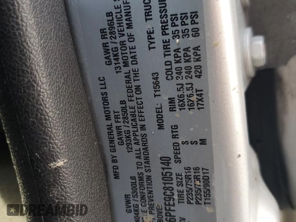 2012 GMC Canyon SLE2 with VIN 1GTH6PFE9C8105140, listed as a Copart auction lot 53684075 with Not provided miles and Salvage title. Bid and sale history available at DreamBid. Image 12.