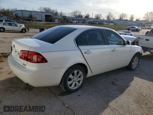 2007 Kia Optima EX with VIN KNAGE124475134560, listed as a Copart auction lot 85564384 with 106,233 mi miles and Salvage Title. Bid and sale history available at carsss.com. Image 3.