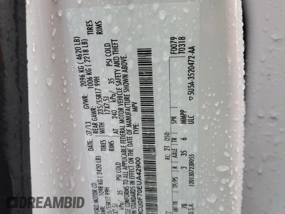 2014 Ford Escape S with VIN 1FMCU0F70EUA42900, listed as a Copart auction lot 41774775 with 0 mi miles and Salvage Title. Bid and sale history available at carsss.com. Image 14.