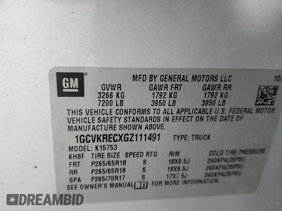 2016 Chevrolet Silverado 1500 LT with VIN 1GCVKRECXGZ111491, listed as a Copart auction lot 53107075 with 149,218 mi miles and Salvage Title. Bid and sale history available at DreamBid. Image 12.