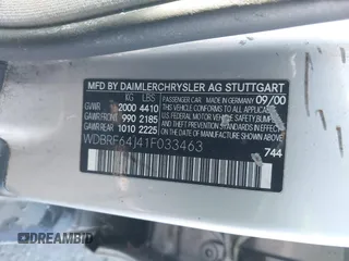 2001 Mercedes-Benz C 320 with VIN WDBRF64J41F033463, listed as a IAAI auction lot 38286733 with 236,726 mi miles and . Bid and sale history available at DreamBid. Image 9.