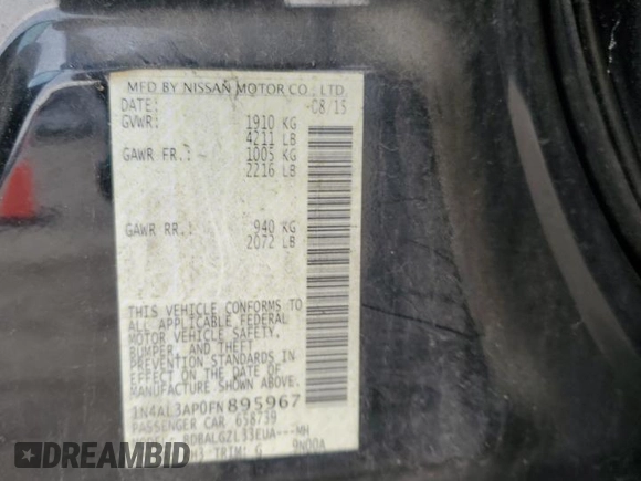 2015 Nissan Altima SL z VIN 1N4AL3AP0FN895967, wystawiony jako Copart lot #56207825 z przebiegiem 149 330 mil mil oraz Szkoda całkowita • Salvage title. Historia ofert i sprzedaży dostępna na DreamBid. Obrazek 12.