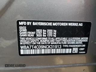 2022 BMW 7 Series 740i xDrive with VIN WBA7T4C09NCK31913, listed as a Copart auction lot 72407132 with 0 mi miles. Bid and sale history available at carsss.com. Image 12.