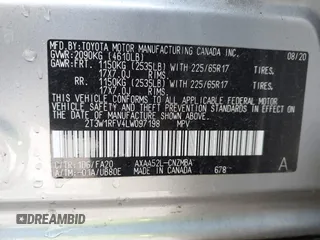 2020 Toyota RAV4 XLE with VIN 2T3W1RFV4LW097198, listed as a IAAI auction lot 42771030 with 33,354 mi miles and . Bid and sale history available at DreamBid. Image 9.