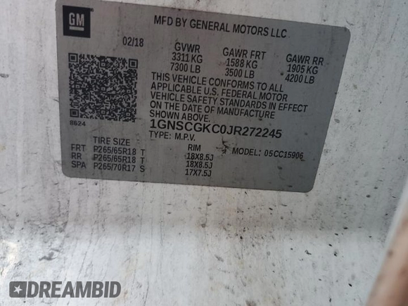 2018 Chevrolet Suburban LS with VIN 1GNSCGKC0JR272245, listed as a Copart auction lot 47000635 with 136,353 mi miles and Salvage title. Bid and sale history available at DreamBid. Image 15.