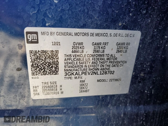 2022 GMC Terrain SLT with VIN 3GKALPEV2NL128702, listed as a Copart auction lot 88987685 with 72,322 mi miles and Clean Title. Bid and sale history available at carsss.com. Image 13.