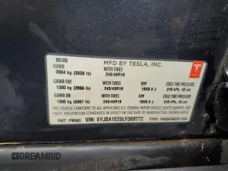 2020 Tesla Model S Long Range with VIN 5YJSA1E25LF369772, listed as a Copart auction lot 48212575 with 20,686 mi miles and Non repairable. Bid and sale history available at DreamBid. Image 12.