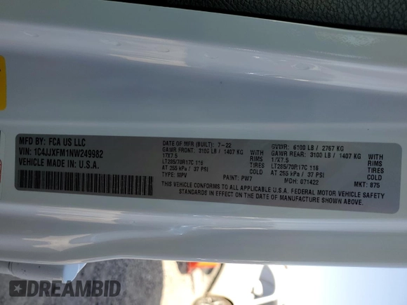 2022 Jeep Wrangler Unlimited Rubicon with VIN 1C4JJXFM1NW249982, listed as a Copart auction lot 78049534 with 17,834 mi miles and Salvage title. Bid and sale history available at DreamBid. Image 14.
