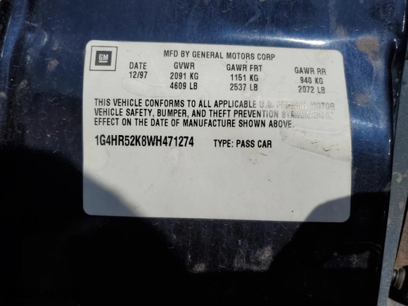 1998 Buick LeSabre Limited with VIN 1G4HR52K8WH471274, listed as a Copart auction lot 81674384 with 155,058 mi miles and Salvage Title. Bid and sale history available at carsss.com. Image 13.