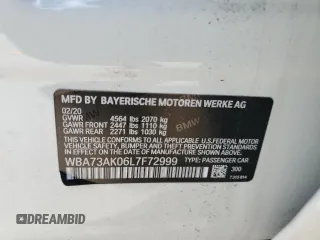 2020 BMW 2 Series 228i xDrive with VIN WBA73AK06L7F72999, listed as a Copart auction lot 84939604 with 38,259 mi miles and Non Repairable. Bid and sale history available at DreamBid. Image 12.