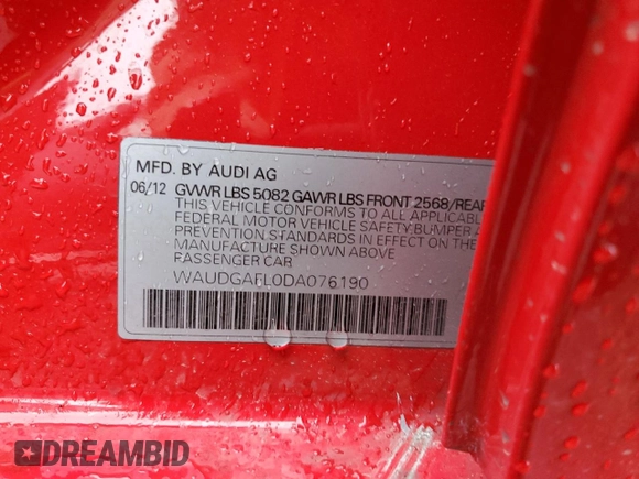 2013 Audi S4 Premium Plus with VIN WAUDGAFL0DA076190, listed as a Copart auction lot 80737894 with 107,369 mi miles and Salvage Title. Bid and sale history available at carsss.com. Image 15.