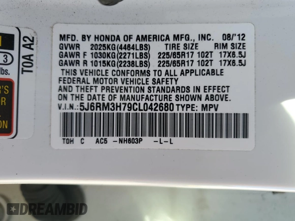 2012 Honda CR-V EX-L with VIN 5J6RM3H79CL042680, listed as a Copart auction lot 41404365 with 79,946 mi miles and Salvage Title. Bid and sale history available at carsss.com. Image 13.