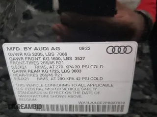 2023 Audi e-tron Premium Plus with VIN WA1LAAGE2PB007879, listed as a Copart auction lot 63622544 with Not provided miles and Salvage title. Bid and sale history available at DreamBid. Image 13.
