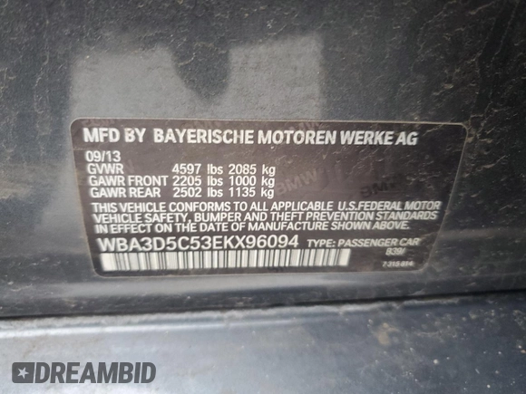 2014 BMW 3 Series 328d xDrive with VIN WBA3D5C53EKX96094, listed as a Copart auction lot 45795245 with 167,642 mi miles and Salvage Title. Bid and sale history available at carsss.com. Image 12.