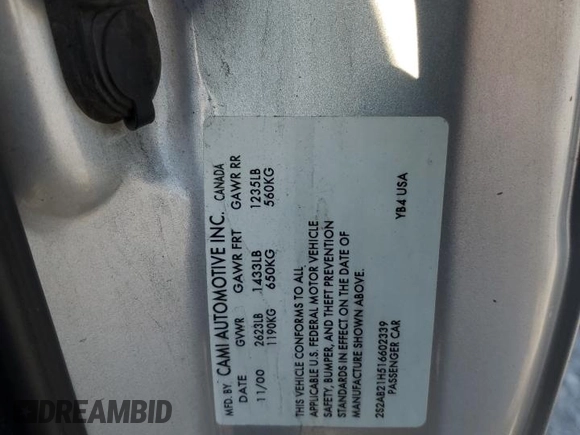 2001 Suzuki Swift GA z VIN 2S2AB21H516602339, wystawiony jako Copart lot #50135584 z przebiegiem 142 476 mil mil oraz Szkody całkowita. Historia ofert i sprzedaży dostępna na DreamBid. Obrazek 14.