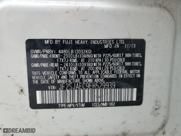 2014 Subaru Forester 2.5i Premium with VIN JF2SJAEC9EH529939, listed as a Copart auction lot 44770985 with 182,845 mi miles and Salvage Title. Bid and sale history available at carsss.com. Image 12.
