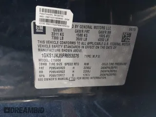 2015 GMC Yukon XL Denali with VIN 1GKS1JKJ5FR653076, listed as a IAAI auction lot 42072132 with 288,568 mi miles. Bid and sale history available at carsss.com. Image 9.