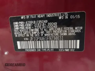 2015 Subaru Impreza 2.0i z VIN JF1GPAA61F9234631, wystawiony jako IAAI lot #41513883 z przebiegiem 133 937 mil mil oraz . Historia ofert i sprzedaży dostępna na DreamBid. Obrazek 9.