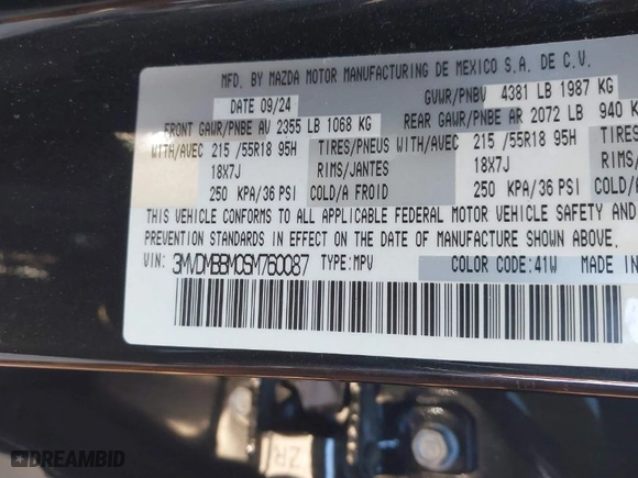 2025 Mazda CX-30 2.5 S Select Sport with VIN 3MVDMBBM0SM760087, listed as a IAAI auction lot 41263107 with 1,208 mi miles. Bid and sale history available at carsss.com. Image 9.