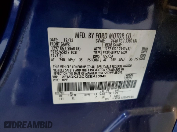 2014 Ford Edge SE z VIN 2FMDK3GCXEBA10842, wystawiony jako Copart lot #57559655 z przebiegiem 132 276 mil mil oraz Czysty tytuł • Clean title. Historia ofert i sprzedaży dostępna na DreamBid. Obrazek 12.