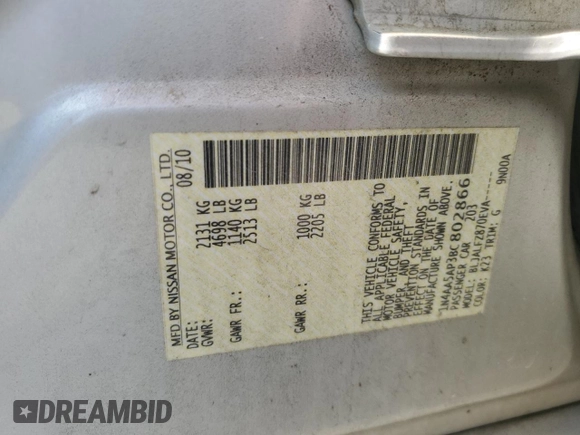 2011 Nissan Maxima SV with VIN 1N4AA5AP3BC802866, listed as a Copart auction lot 59536145 with 184,958 mi miles and Salvage title. Bid and sale history available at DreamBid. Image 12.