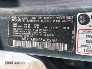 2005 BMW X3 3.0i z VIN WBXPA93425WD13768, wystawiony jako IAAI lot #42463088 z przebiegiem 142 877 mil mil oraz . Historia ofert i sprzedaży dostępna na DreamBid. Obrazek 9.