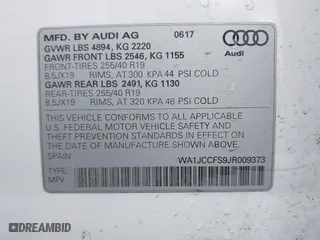 2018 Audi Q3 Premium Plus with VIN WA1JCCFS9JR009373, listed as a IAAI auction lot 41816704 with 95,244 mi miles. Bid and sale history available at carsss.com. Image 9.