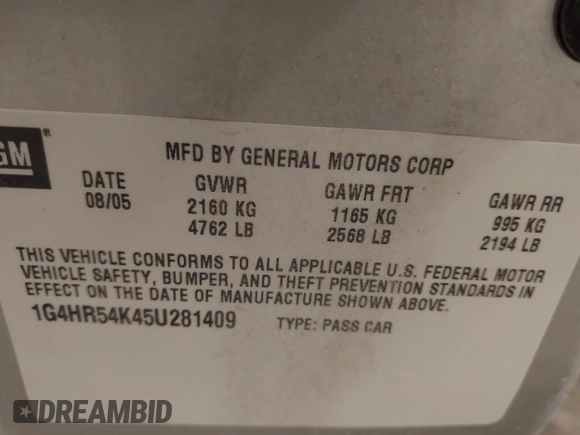 2005 Buick LeSabre Limited с VIN 1G4HR54K45U281409, выставлен на аукционе IAAI как лот 42155232 с пробегом 91 929 миль миль и . История ставок и продаж доступна на DreamBid. Изображение 9.