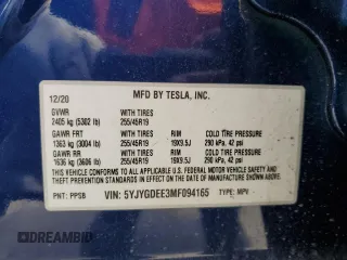 2021 Tesla Model Y Long Range with VIN 5YJYGDEE3MF094165, listed as a Copart auction lot 52907835 with 141,260 mi miles and Salvage Title. Bid and sale history available at DreamBid. Image 14.