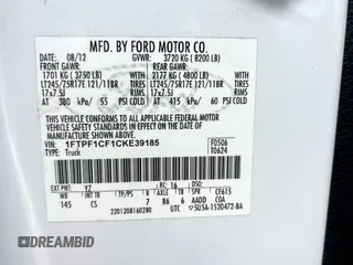 2012 Ford F-150 XL with VIN 1FTPF1CF1CKE39185, listed as a Copart auction lot 59417685 with 225,024 mi miles and Clean title. Bid and sale history available at DreamBid. Image 10.