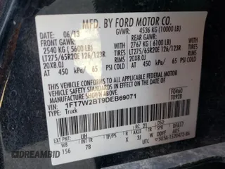 2013 Ford F-250 XL with VIN 1FT7W2BT9DEB69071, listed as a Copart auction lot 62896665 with 119,048 mi miles and Salvage title. Bid and sale history available at DreamBid. Image 12.