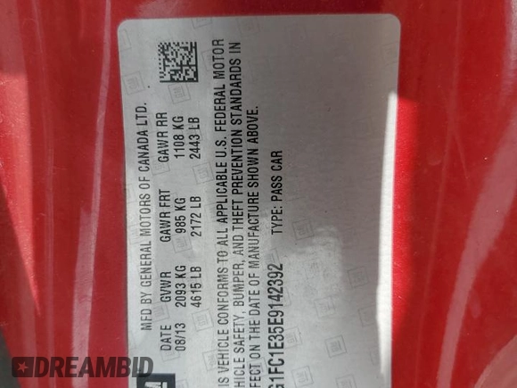 2014 Chevrolet Camaro LT z VIN 2G1FC1E35E9142392, wystawiony jako Copart lot #51359115 z przebiegiem 149 205 mil mil oraz Szkoda całkowita • Salvage title. Historia ofert i sprzedaży dostępna na DreamBid. Obrazek 15.