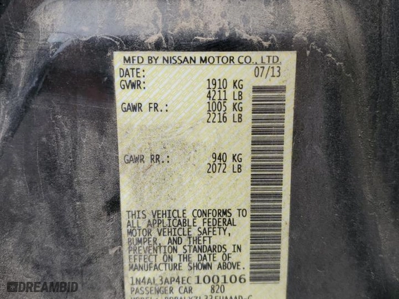 2014 Nissan Altima 2.5 SL with VIN 1N4AL3AP4EC100106, listed as a Copart auction lot 44615495 with 250,204 mi miles and Clean Title. Bid and sale history available at carsss.com. Image 12.