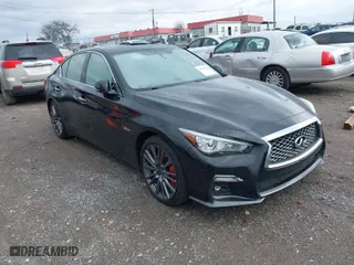 2018 Infiniti Q50 RED SPORT 400 with VIN JN1FV7ARXJM481650, listed as a IAAI auction lot 41572515 with 75,957 mi miles. Bid and sale history available at carsss.com. Image 1.