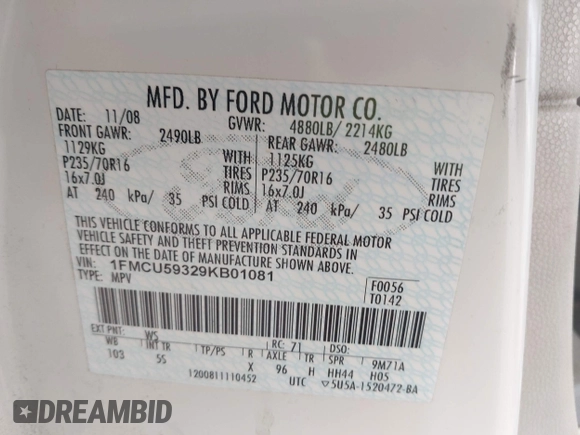 2009 Ford Escape Hybrid z VIN 1FMCU59329KB01081, wystawiony jako IAAI lot #42557114 z przebiegiem 206 972 mil mil oraz . Historia ofert i sprzedaży dostępna na DreamBid. Obrazek 9.