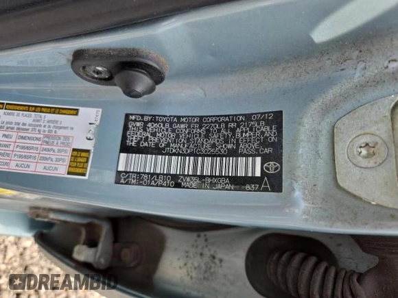 2012 Toyota Prius z VIN JTDKN3DP1C3025530, wystawiony jako Copart lot #54569115 z przebiegiem Nie podano mil oraz Czysty tytuł • Clean title. Historia ofert i sprzedaży dostępna na DreamBid. Obrazek 10.