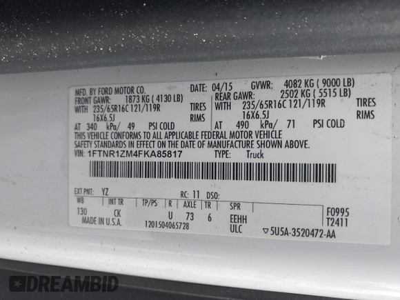 2015 Ford Transit Cargo с VIN 1FTNR1ZM4FKA85817, выставлен на аукционе IAAI как лот 42296872 с пробегом 147 337 миль миль и . История ставок и продаж доступна на DreamBid. Изображение 9.