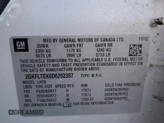 2013 GMC Terrain SLE with VIN 2GKFLTEK8D6202387, listed as a Copart auction lot 59306735 with 153,358 mi miles and Clean title. Bid and sale history available at DreamBid. Image 13.