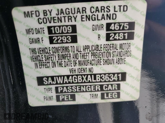 2010 Jaguar XK with VIN SAJWA4GBXALB36341, listed as a Copart auction lot 68307584 with 76,951 mi miles and Salvage Title. Bid and sale history available at carsss.com. Image 13.