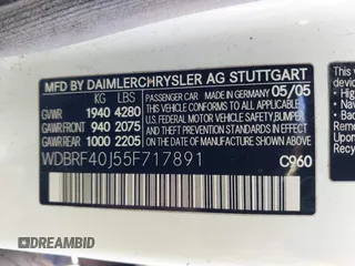 2005 Mercedes-Benz C 230 Kompressor with VIN WDBRF40J55F717891, listed as a IAAI auction lot 41988662 with 161,528 mi miles and . Bid and sale history available at DreamBid. Image 9.
