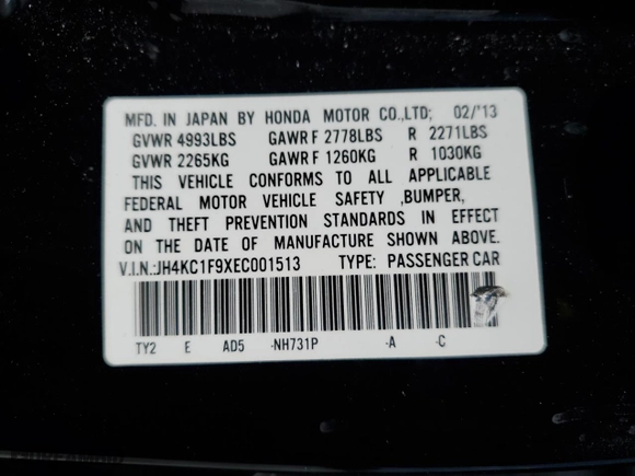 2014 Acura RLX Advance Pkg with VIN JH4KC1F9XEC001513, listed as a Copart auction lot 72014974 with 185,586 mi miles and Non Repairable. Bid and sale history available at carsss.com. Image 12.