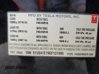 2016 Tesla Model S 70 kWh Battery with VIN 5YJSA1E19GF131999, listed as a Copart auction lot 49355665 with 96,978 mi miles and Salvage Title. Bid and sale history available at carsss.com. Image 13.