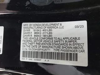 2023 Acura Integra with VIN 19UDE4H26PA026771, listed as a IAAI auction lot 41428257 with 15,346 mi miles and . Bid and sale history available at DreamBid. Image 9.