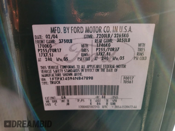 2004 Ford F-150 XLT with VIN 1FTPX14594NB47898, listed as a Copart auction lot 42656545 with 149,495 mi miles and Non Repairable. Bid and sale history available at carsss.com. Image 13.