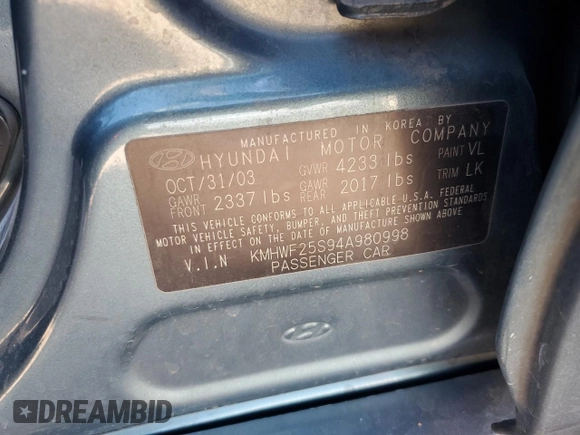 2004 Hyundai Sonata with VIN KMHWF25S94A980998, listed as a Copart auction lot 78642964 with 177,502 mi miles and Salvage Title. Bid and sale history available at carsss.com. Image 12.
