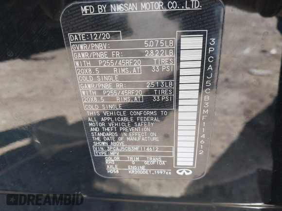 2021 Infiniti QX50 Essential z VIN 3PCAJ5CB3MF114612, wystawiony jako IAAI lot #41608417 z przebiegiem 35 496 mil mil oraz . Historia ofert i sprzedaży dostępna na DreamBid. Obrazek 9.